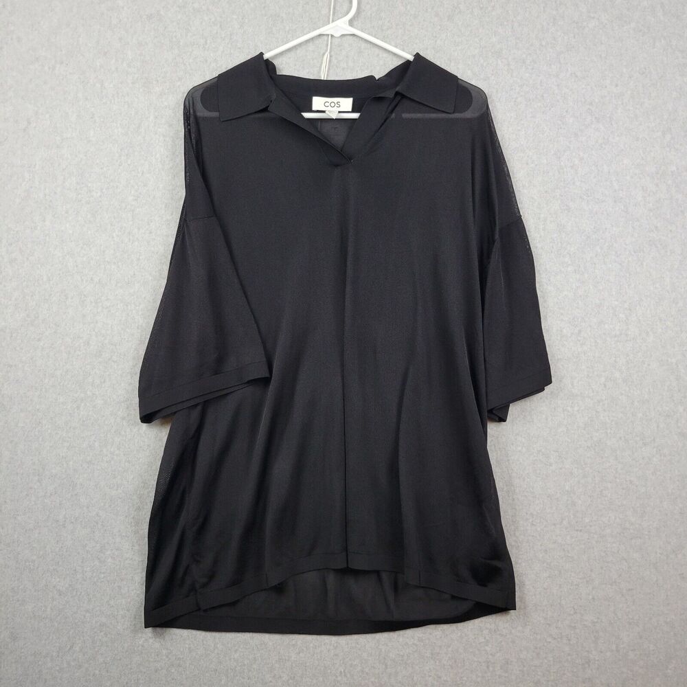 COS Black Relaxed Sheer-ish Polo-Style Blouse - Sz M